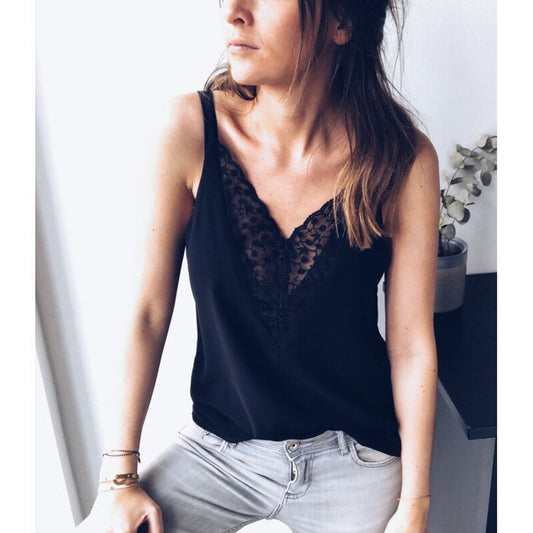 Women's V-Neck Lace Chiffon Camisole Top